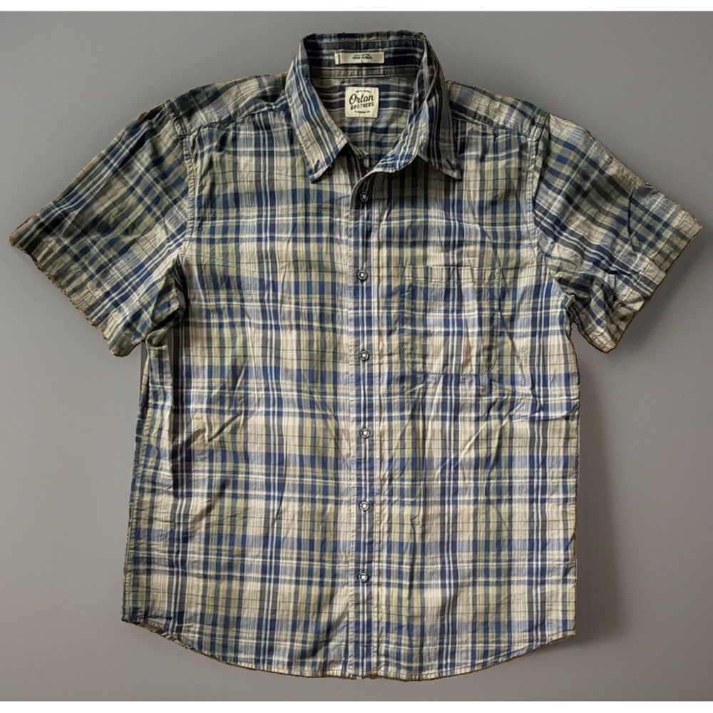 Orton Brothers Short Sleeve Button Down Shirt Blue Green Plaid Casual Large JBHS
